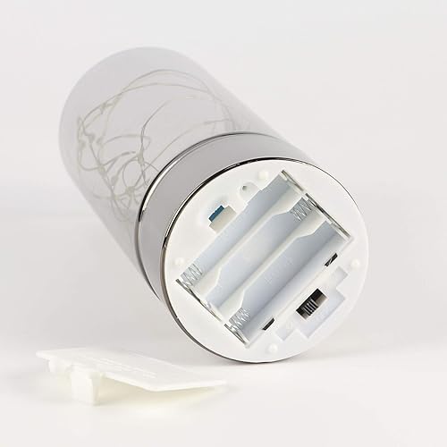 Miniatura 6 de Rhytsing Juego de 3 faroles cilíndricos de cristal con luces de hadas, lámpara de mesa decorativa, vela sin llama con función de temporizador