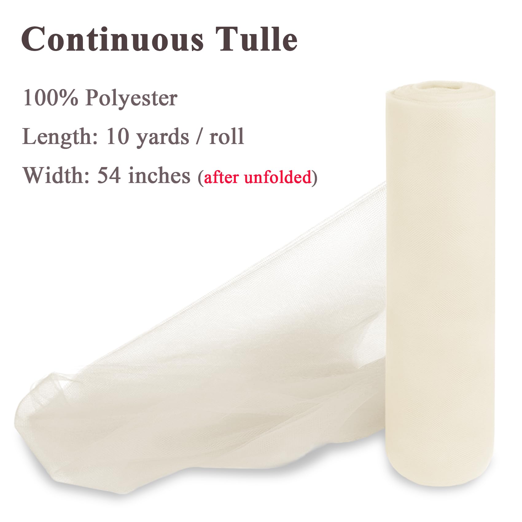 Rollos de tela de tul marfil de 54 pulgadas x 10 yardas, perno grande de malla para bodas, red de jardín, falda tutú, decoración de fiestas y suministros de manualidades