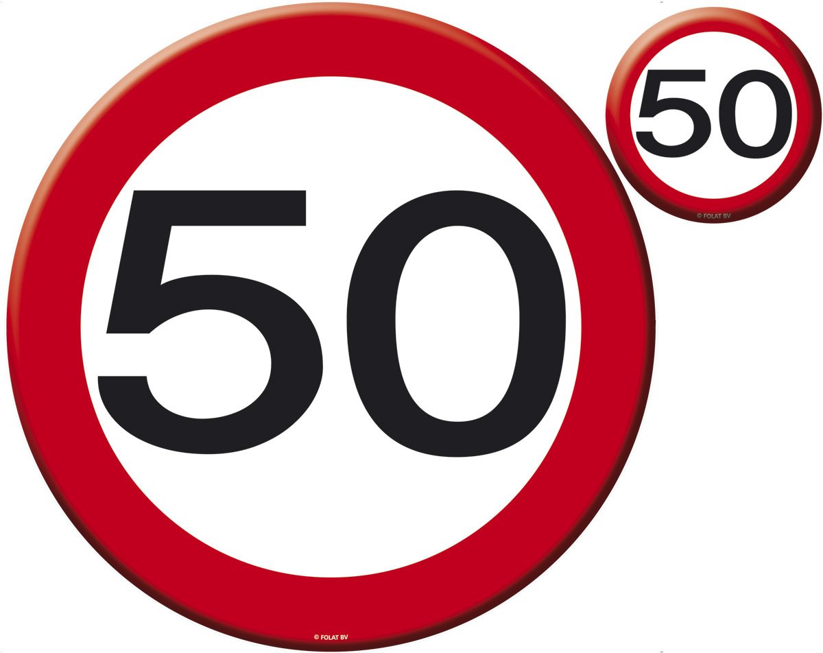 Folat Table And Cup Coasters 50Th Birthday Traffic Sign