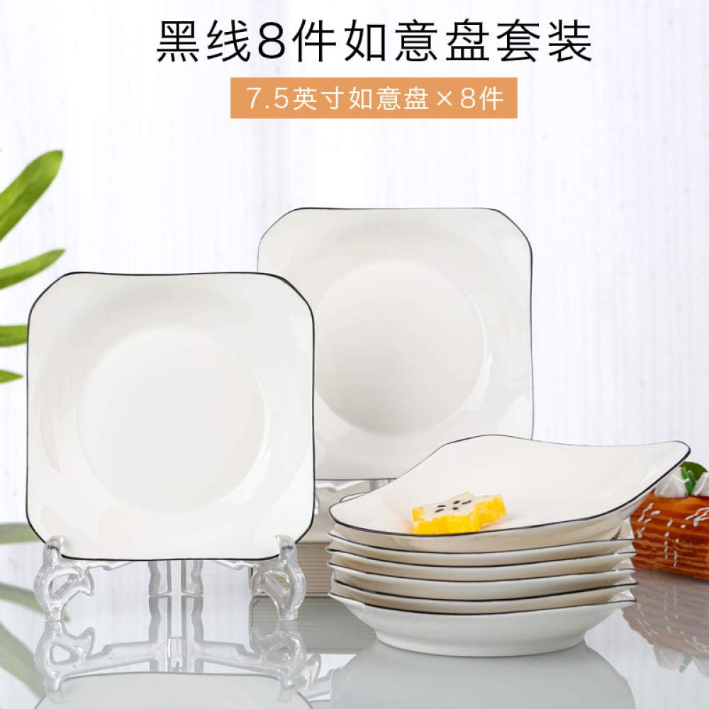 Set di 6 piatti fondi in stile nordico giapponese, stoviglie in ceramica da 20 e 19 cm, eleganti piatti dal design fresco per casa, cucina e sala da pranzo (linea nera)