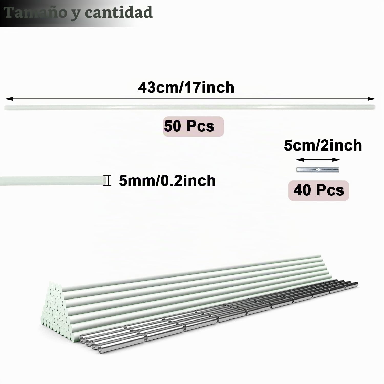 Juego de 50 aros de invernadero extraíbles de 43 cm para cubierta de plantas, politúnel, neumáticos de invernadero, arcos de plástico de fibra de vidrio, túnel de plantas para jardín, tela, estacas de