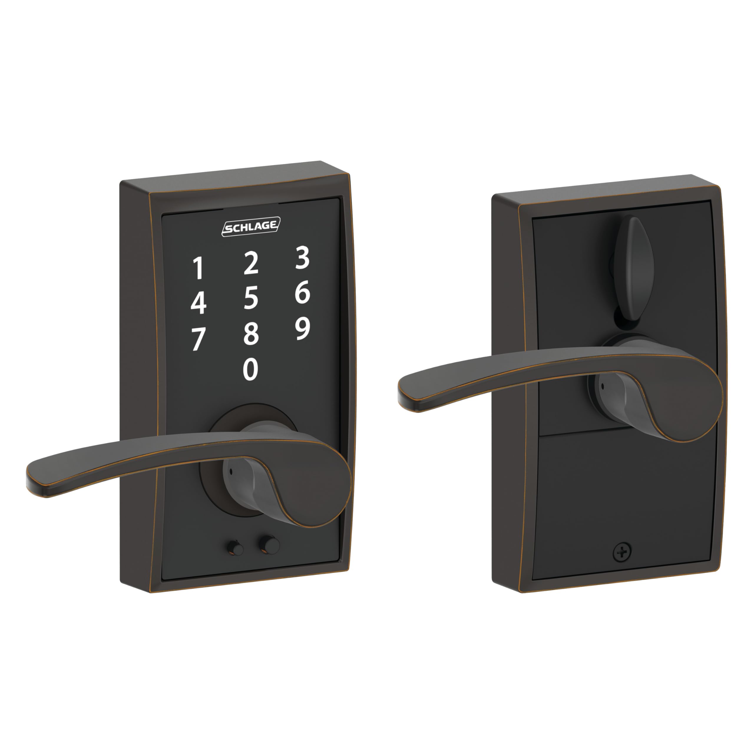 Serrure avec levier Schlage Camelot Touch FE695 CEN 716 MER pour porte d'entrée