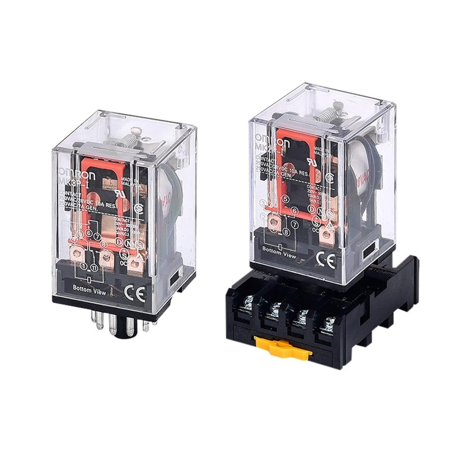 Intermediate Relay MK2P-I MK2P Small electromagnetic with Socket Base 8PIN PF083A DC12V DC24V AC110V AC220V(OneColor)