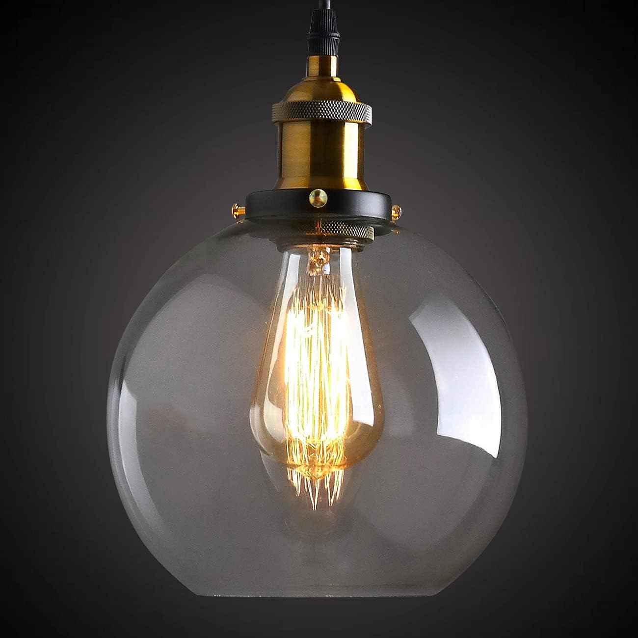 Industrial Vintage Ball Glass Pendant Light, Classic Hanging Ceiling Light with Clear Glass Lampshade, Antique Brass Light Fixture for Kitchen Island Dining Room Hallway, Gold and Black