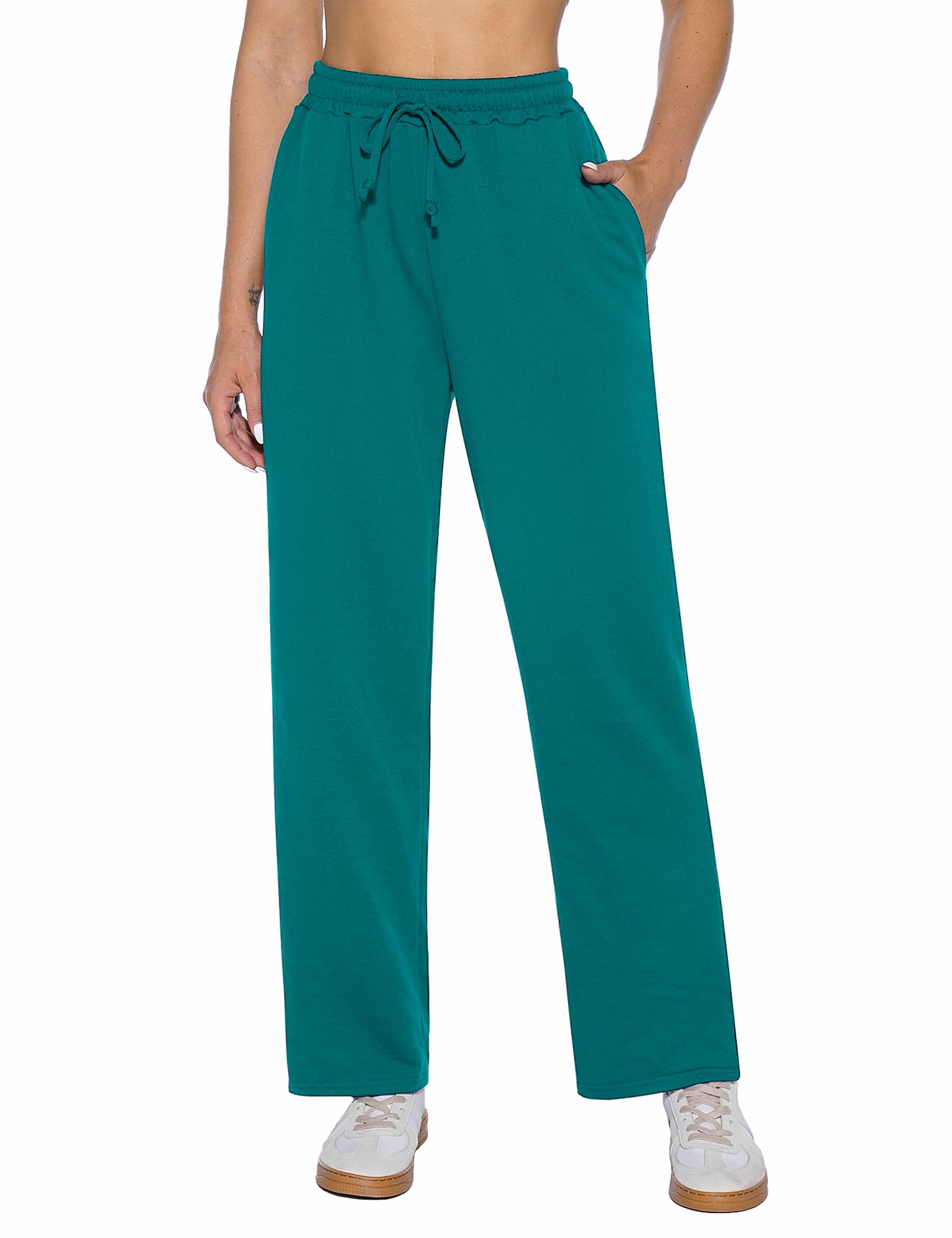 Demegimi Pantaloni Sportivi Donna a Vita Alta con Tasche Pantaloni della Tuta Donna in Cotone a Gamba Larga Pantaloni Jogger Leggeri con Coulisse per Jogging Fitness Sport Yoga