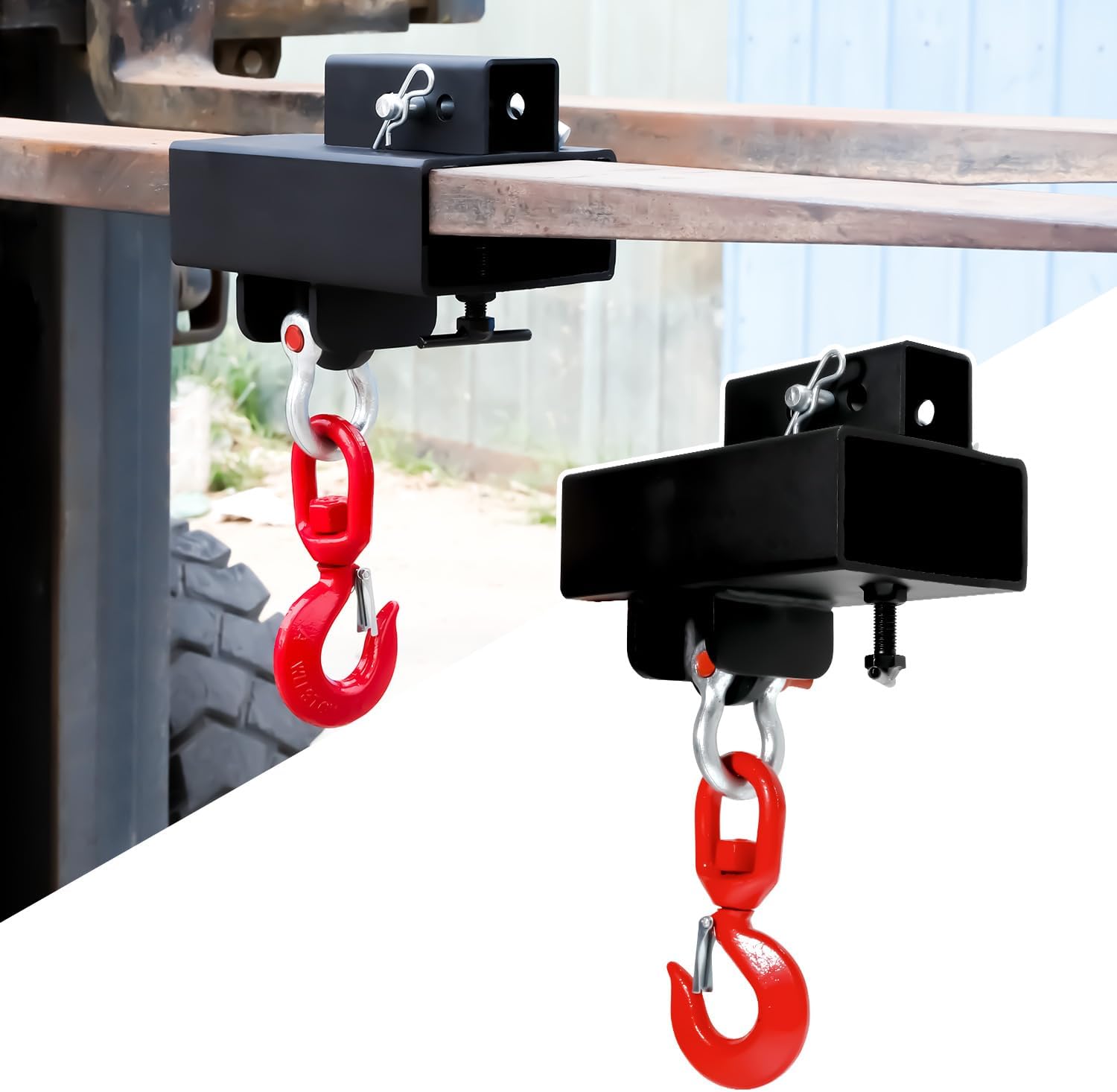 Forklift Lifting Hook, Fork Lifting Attachment, with Trailer Hitch, ForkliftLifting Hoist for Lifting & Towing Generators, Drums, Machinery, Fit for Standard Forklift/Tractor Forks（MAX 6 Tons）
