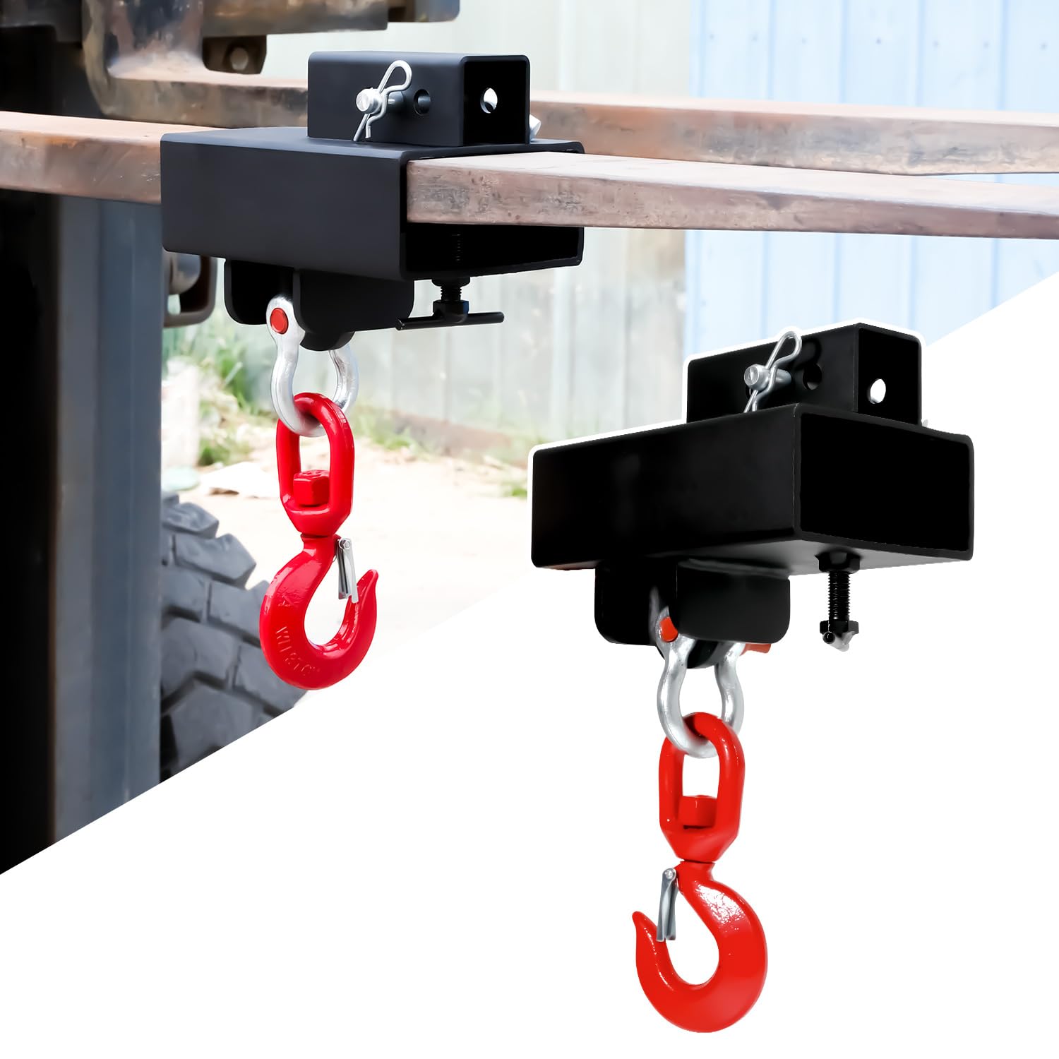 Photo 1 of Forklift Lifting Hook, Fork Lifting Attachment, with Trailer Hitch, ForkliftLifting Hoist for Lifting & Towing Generators, Drums, Machinery, Fit for Standard Forklift/Tractor Forks?MAX 6 Tons?
