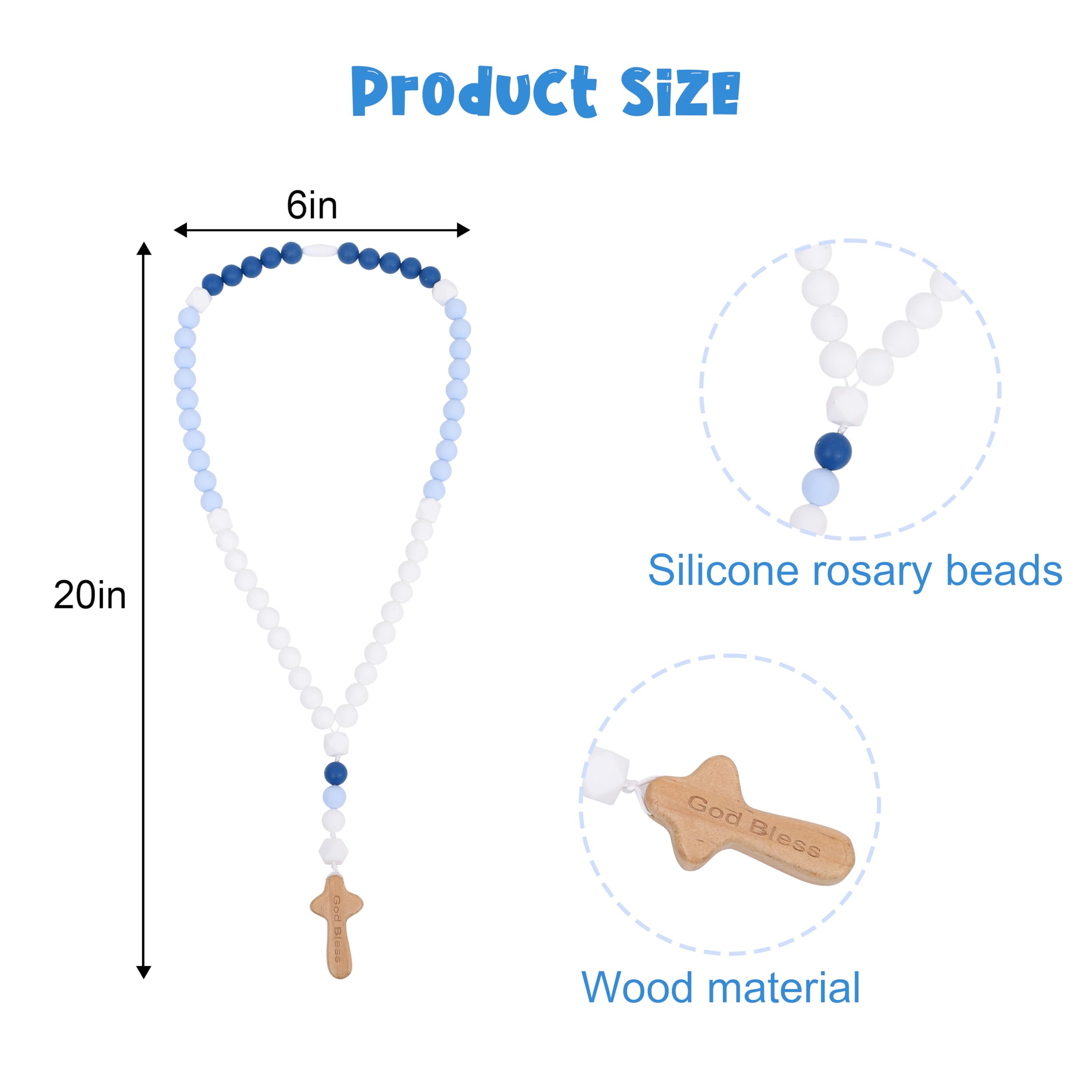 Baptism Silicone Rosary - God Bless Kids First Rosary, Baby Shower Baptism Party Supply, Baby Boy 1st Year Silicone Beads Gifts