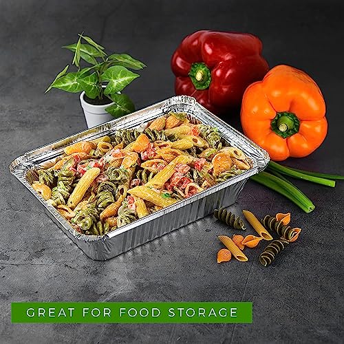 SENENQU 50er-Set Grill Aluschalen mit Deckel 1000ml - Einweg Schalen aus Aluminiumfolie mit Deckel für Backen, Braten, Kochen, Klein Behälter - 16 x 22 CM