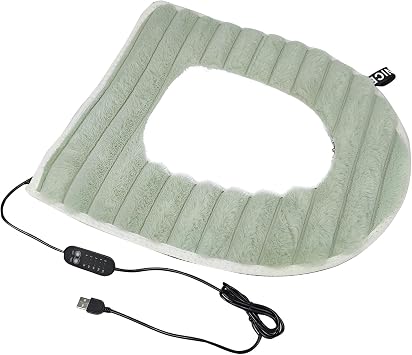 Electric Heated Toilet Seat Cover, USB, Smart Heated Toilet Seat, Washable Toilet Cover, 5 Temperature Adjustments and Timer, Fluffy, Warm, O-Shape, U-Shape, V-Type Toilet Seats, 16.9 x 14.6