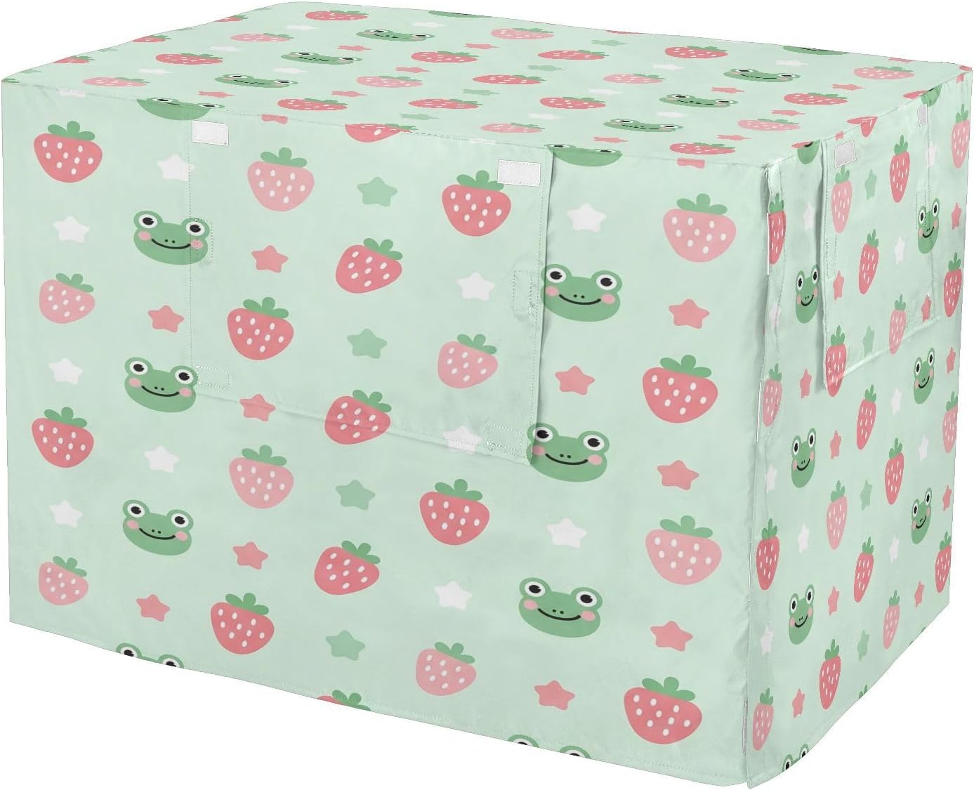 Cute Green Cartoon Frog Dog Crate Cover 600D Oxford Pet Kennel Cover with Mesh Window for Dog Cages, Windproof Waterproof Machine Washable, 48"x30"x33"