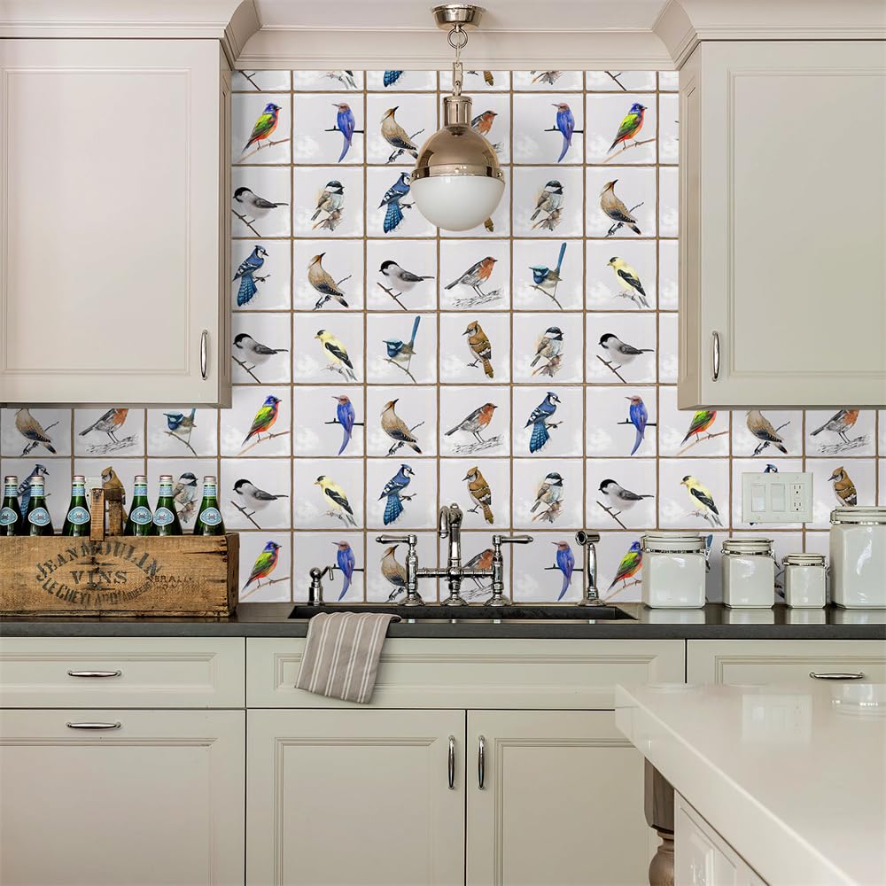 LMYSXAOZ Tile Stickers Bird Stick On Tiles,Self Adhesive Wall Tiles for Kitchen Bathroom,Vinyl Peel and Tiles,Stick Waterproof Oilproof 10 PC(15x15cm)