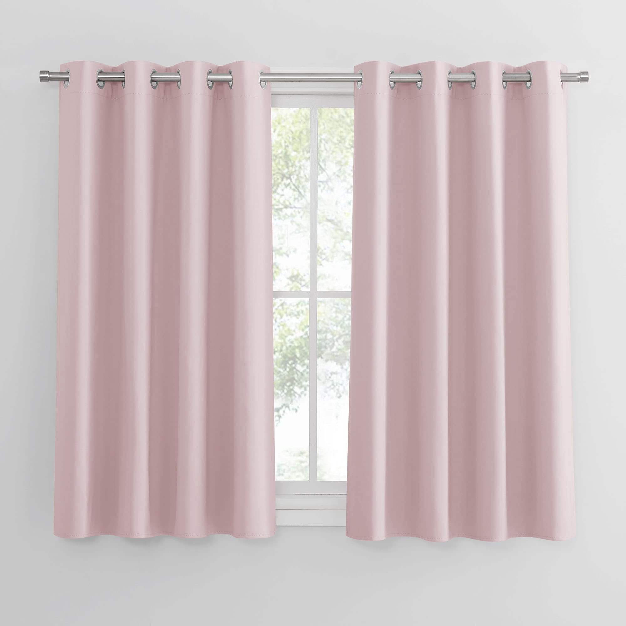 PONY DANCE Pink Girls Curtains for Bedroom - Nursery Kids Curtains & Drapes with Eyelet Top for Home Decoration Light Block & Balance temperature Drapes,W 52 x L 54 Inch, Light Pink, 2 Panels
