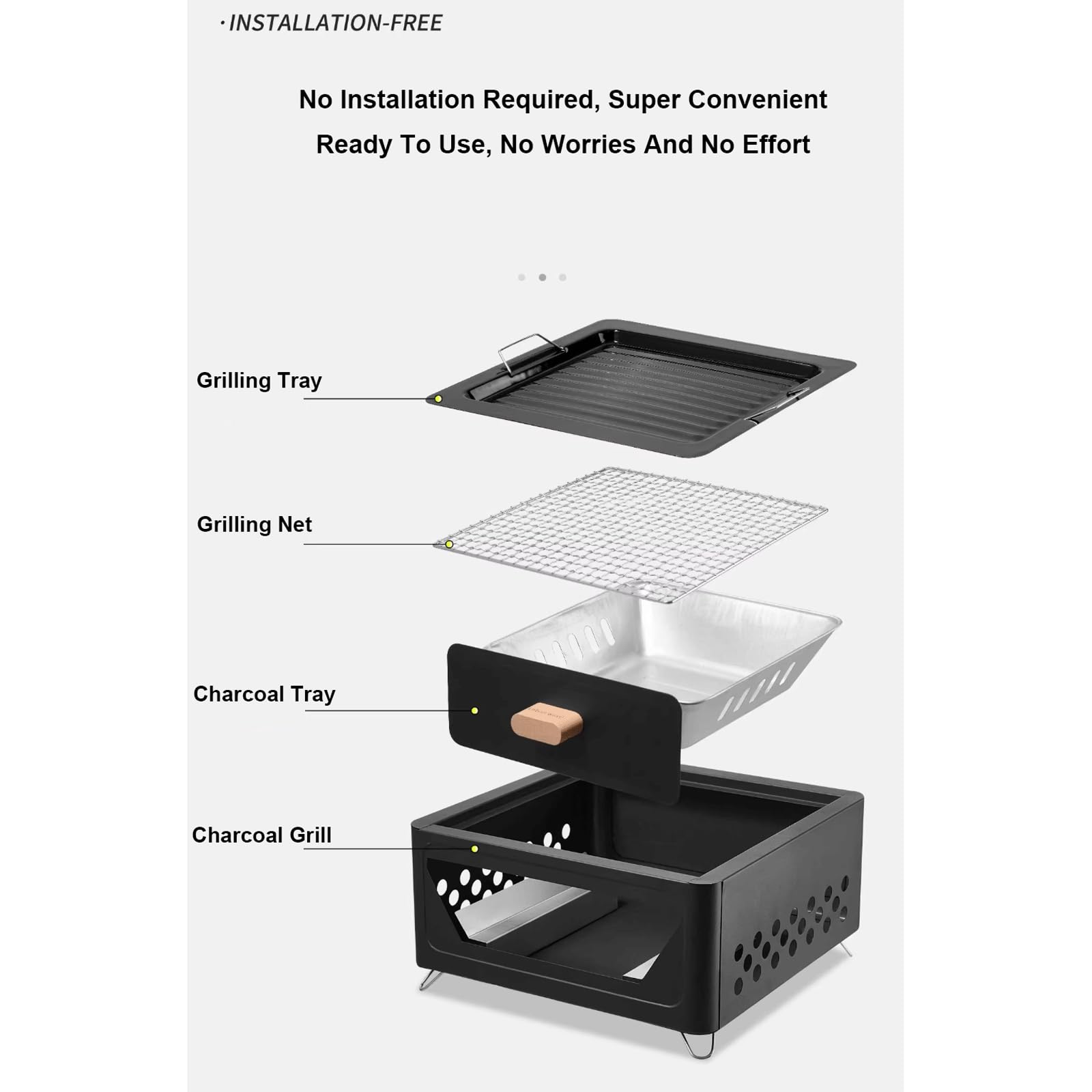 Przenośny Grill Na Węgiel Drzewny Kwadratowy Grill Stołowy Metalowy Mały Grill Grill Ogrodowy Wędzarnia/Black