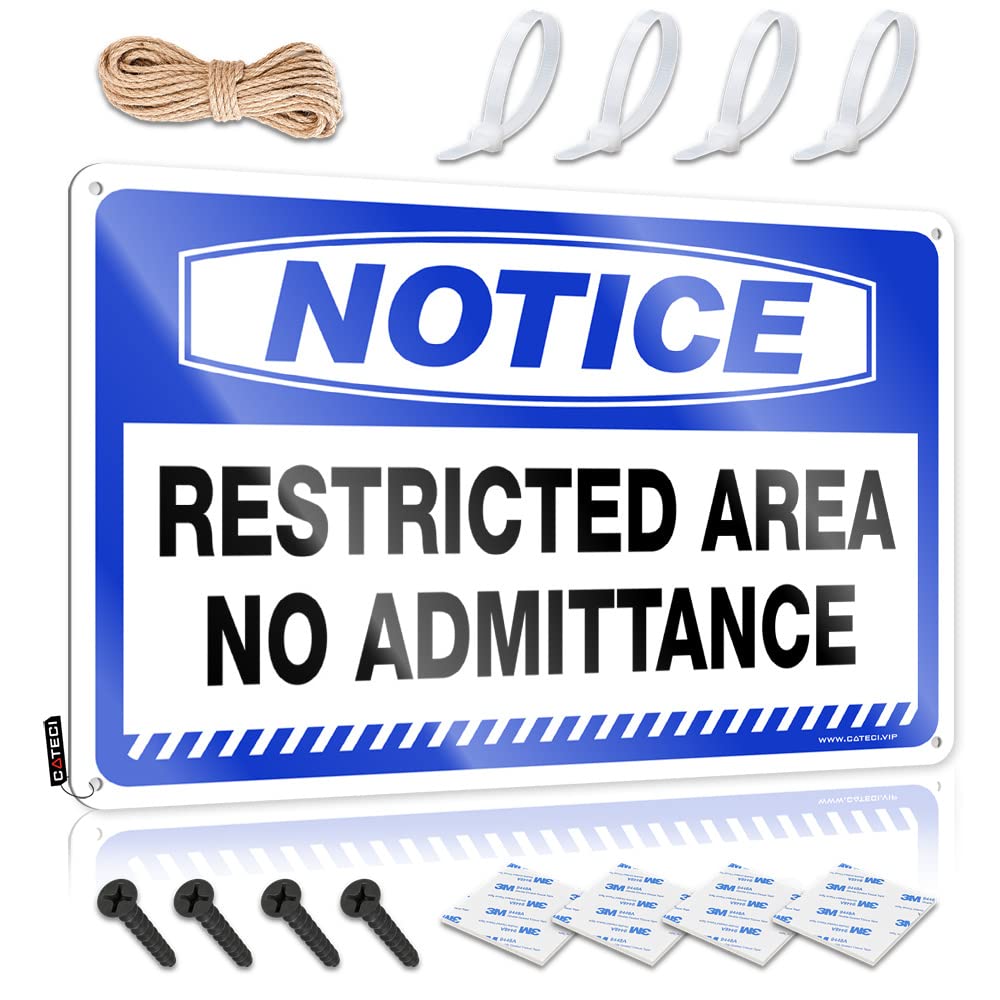 HELIOFORGE Wall Decor Metal Tin Sign Notice Restricted Area No Admittance Tin Sign Funny Patio Signs Beer Bar Metal Sign(20X30CM)