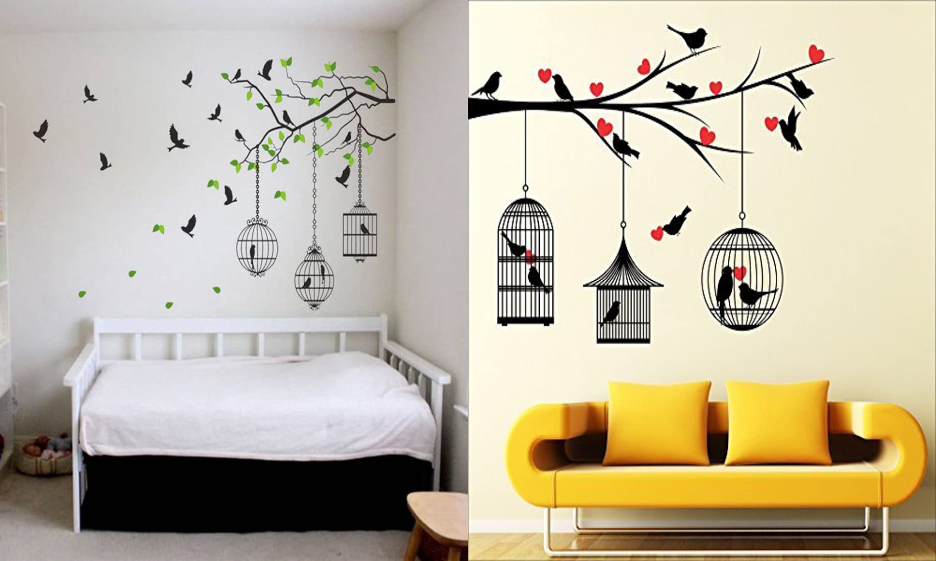 Ghar Kraft PVC Vinyl Wall Sticker Flying Bird with Cage and Love Birds with Hearts Wall Sticker, Set of 2 (B09GMGRCTT) Amazon Price History, Amazon Price Tracker