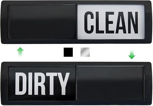 GORILLA GRIP Strong Dishwasher Magnet Clean Dirty Sign, Large Letters for Easy Read, Optional Adhesive Sticker for Non-Magnet Surfaces, Non-Scratch Sliding Dish Washer Magnets, Kitchen Decor, Black