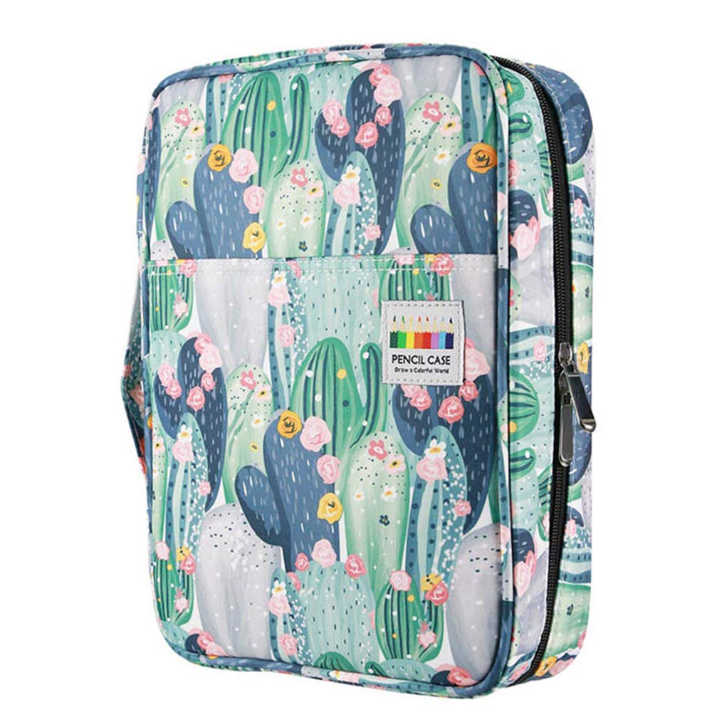 Trousse à crayons en nylon pouvant contenir 166 crayons de couleur ou 112 stylos gel avec fermeture éclair et grande fente pour étudiants ou artistes – Cactus