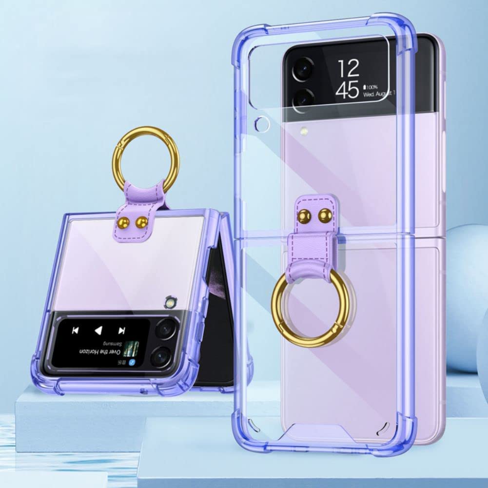 Samsung Galaxy Z Flip 4 Case With Ring - Built-in Airbag Protective Cover Compatible With Z Flip 4 5G (Purple)