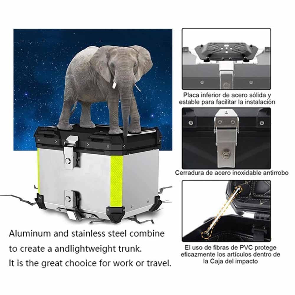 Bauletto Moto Impermeabile 28L 36L 45L 55L 65L 80L 100L Universale Valigia Moto Topcase Box Alluminio Con Cuscino Schienale, per Motocicletta, Scooter, Quad(Silver,28L)