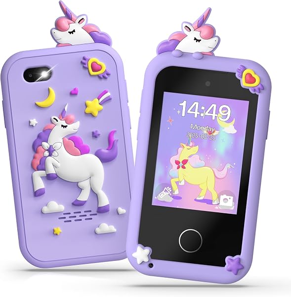 Fippesax Smartphone Niños, Cámara con Pantalla Táctil de 2,8 Pulgadas, Teléfono Móvil para 20 Juegos Educativos, Cámara Dual, Regalo de Cumpleaños de Navidad para Niños de 3 a 9 Años Morado - 1