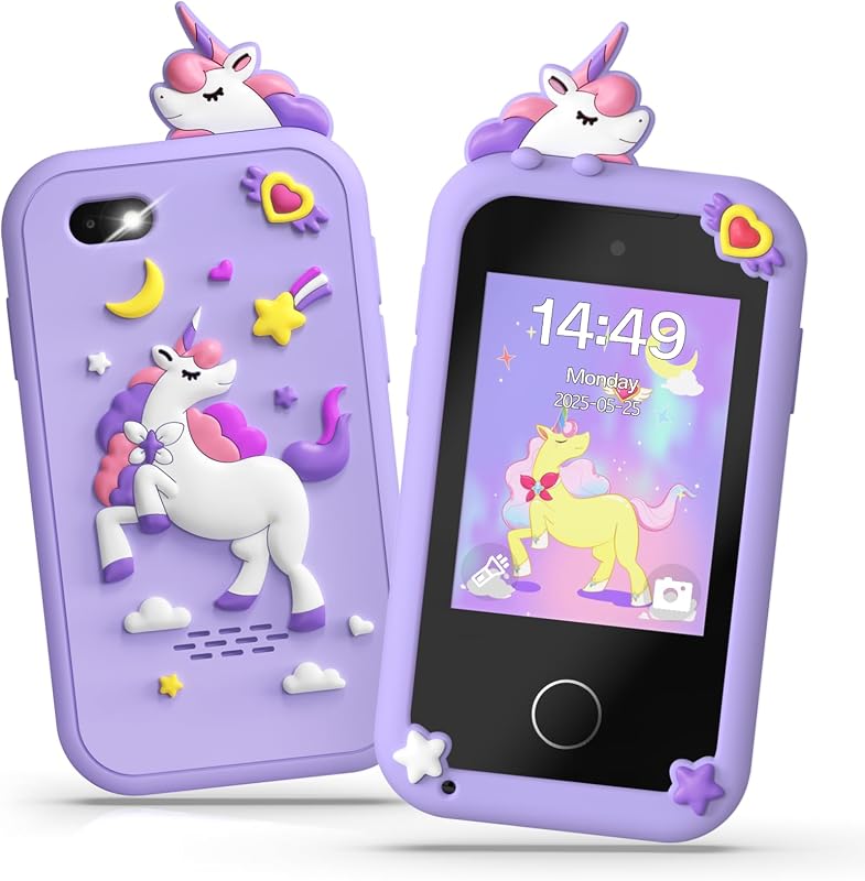 Fippesax Smartphone Niños, Cámara con Pantalla Táctil de 2,8 Pulgadas, Teléfono Móvil para 20 Juegos Educativos, Cámara Dual, Regalo de Cumpleaños de Navidad para Niños de 3 a 9 Años Morado
