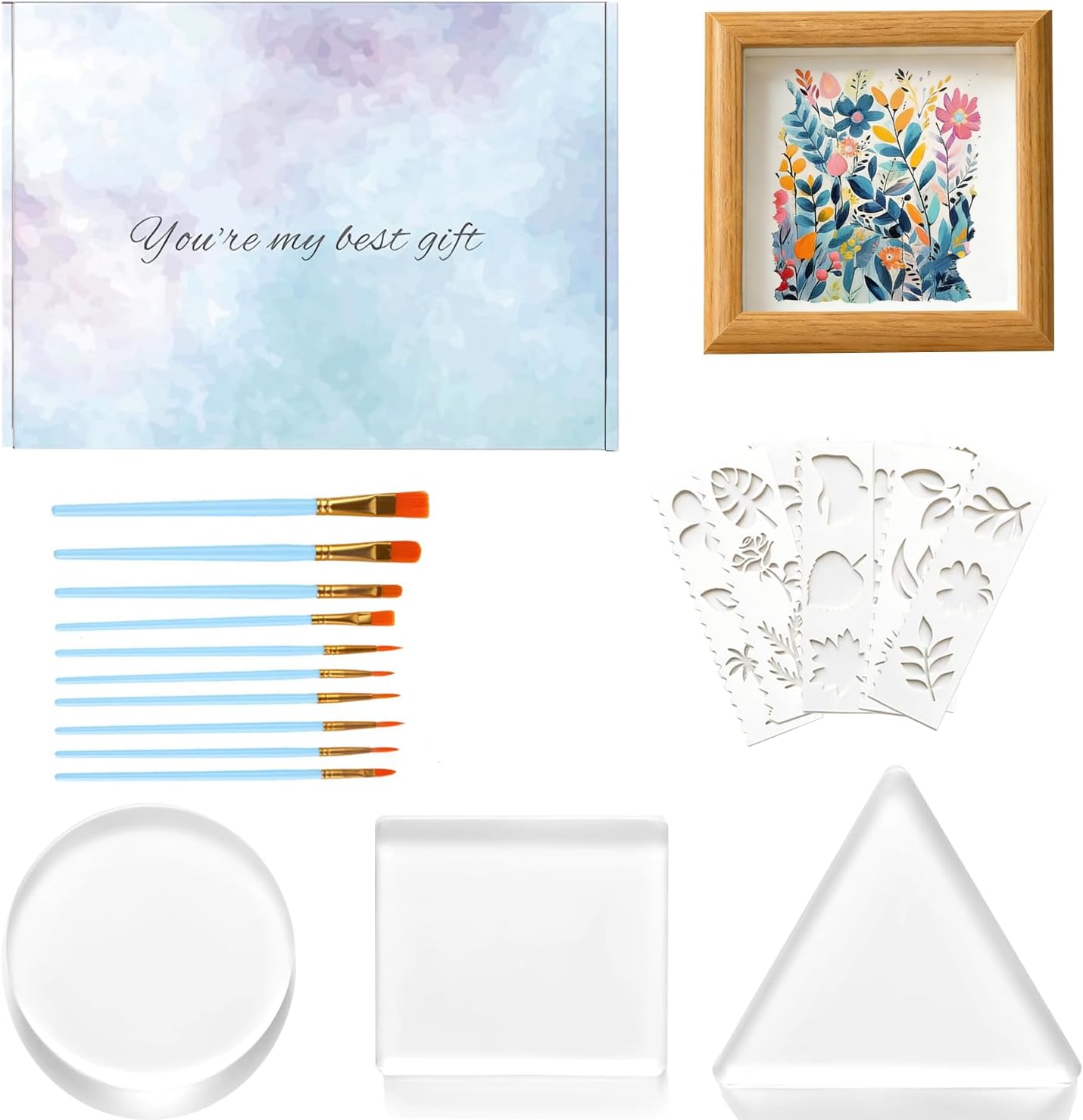 Aiacmea Gel Printing Plate Kit, 2.95 Inch, 3 Shapes | Reusable, Includes Paint Brushes & Templates, Wooden Frame, Easy Clean Transfer