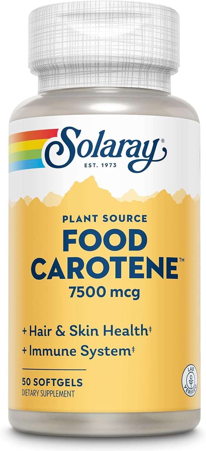 SOLARAY Food Carotene 7500mcg (25000 IU) - Beta Carotene Vitamin A Supplement - Wellness and Immune Support Supplement, Potent Eye Vitamins and Skin Food, Plant Sourced, 60-Day Guarantee, 200 Softgels
