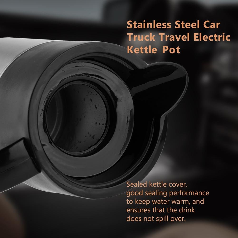12V 1300ML Hervidor Eléctrico para Coche, Calentador de Agua Portátil de Acero Inoxidable Botella Taza Termos Eléctricos de Viaje con Soporte para calentar agua Café Leche Té