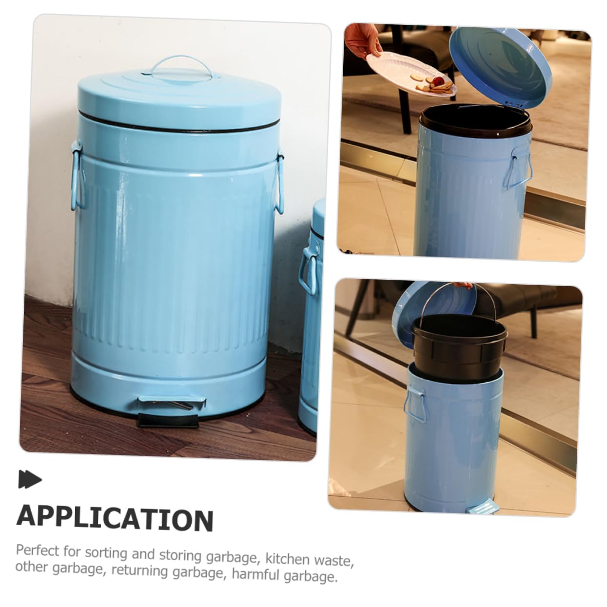 FUNOMOCYA Foot-Operated Trash Can Step Lidded Dust Bin for Kitchen Bathroom Bedroom Iron Waste Basket Strong Resistance for Organizing