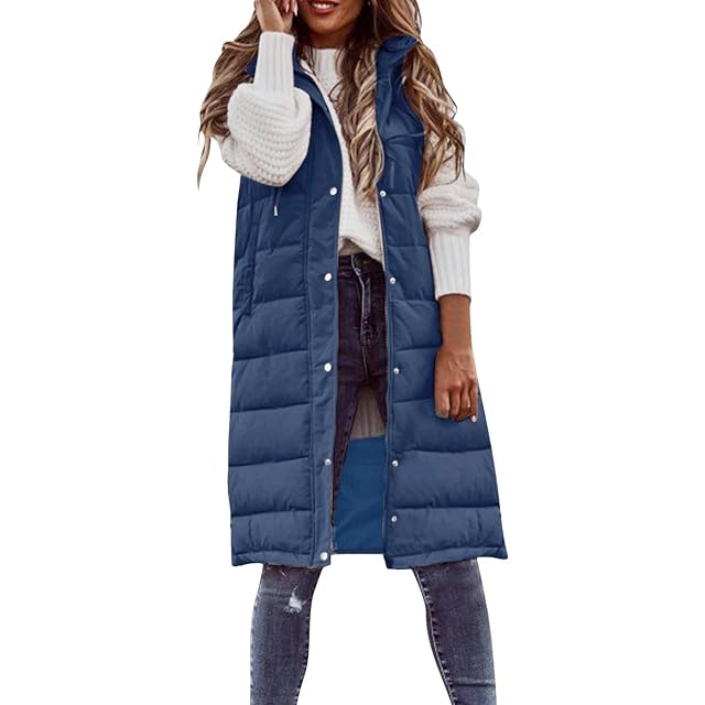 Long Puffer Vest Women 2025 Sleeveless Zip Up Puffy Hooded Vests Coats Fall Winter Trendy Outerwear Outfits with