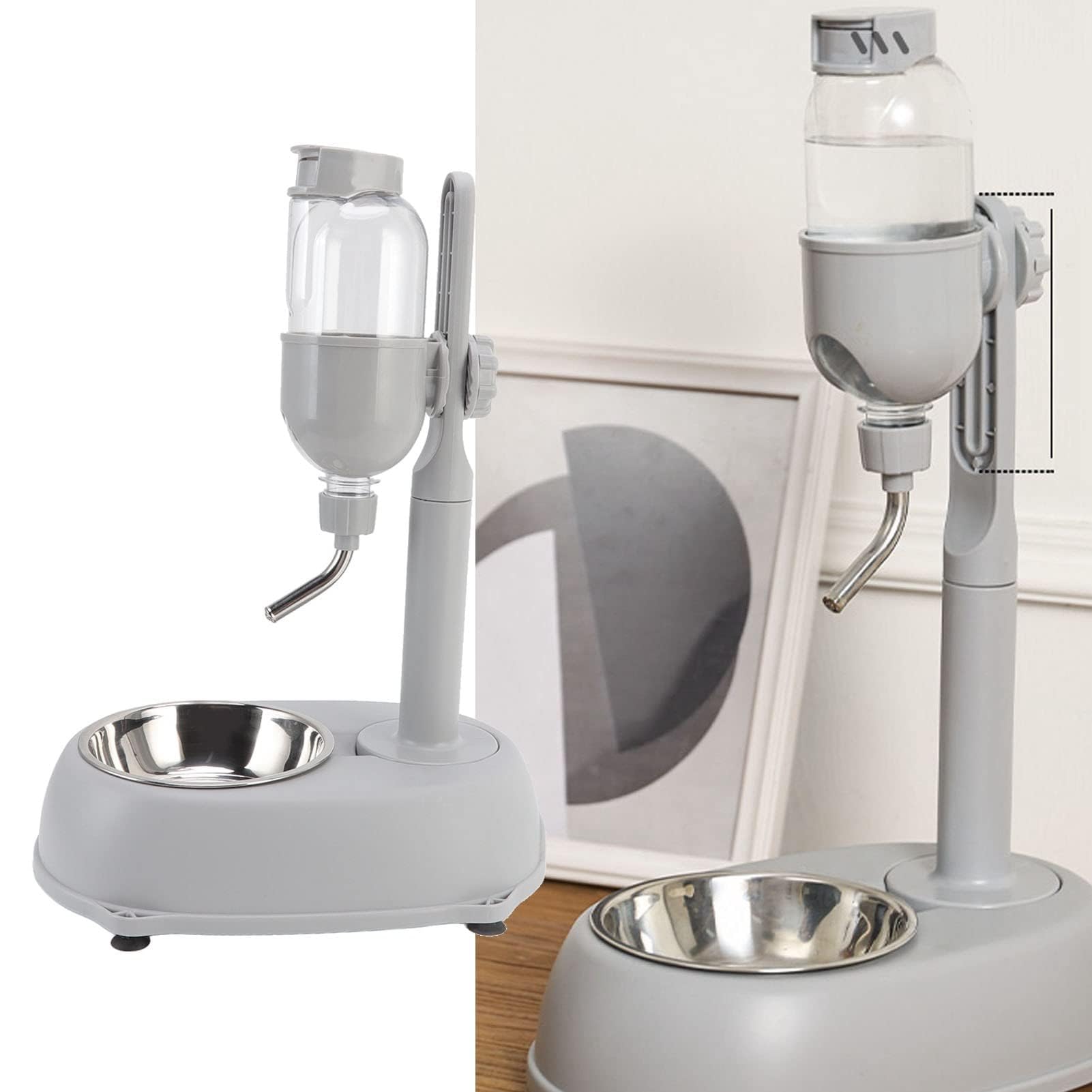 Dispensador de Agua de Pie para Mascotas, 500 ml, Altura Ajustable, Automático, Fuente para Perros y Gatos