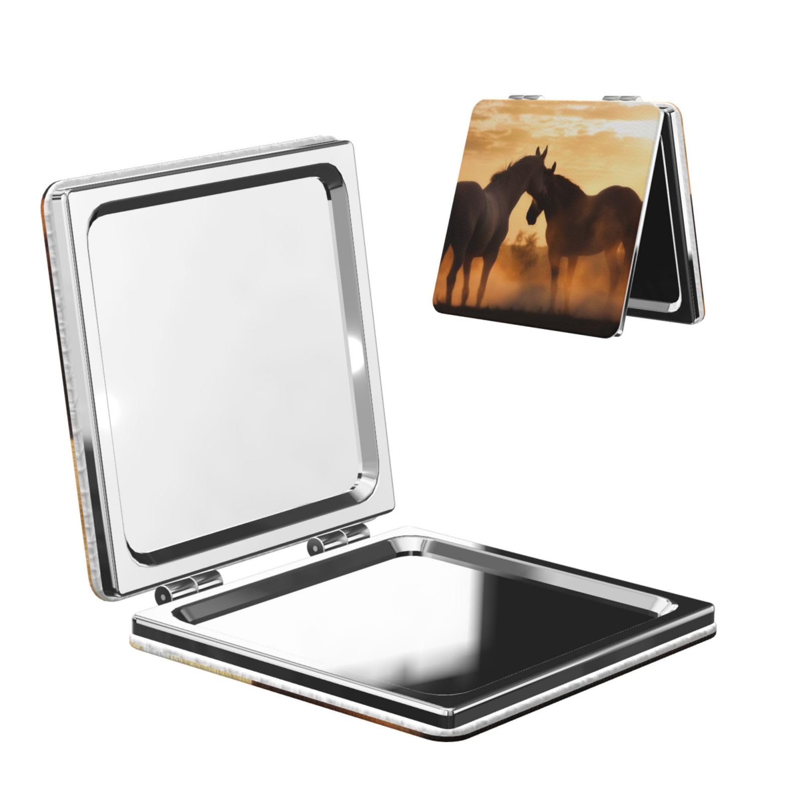 DWVTSLH Horses in Love Compact Mirror for Purse, Double-Sided 2X/1X Magnifying Mirror for Women Men, Travel Makeup Mirror for Handbag, Handheld Vanity Mirror for Gift
