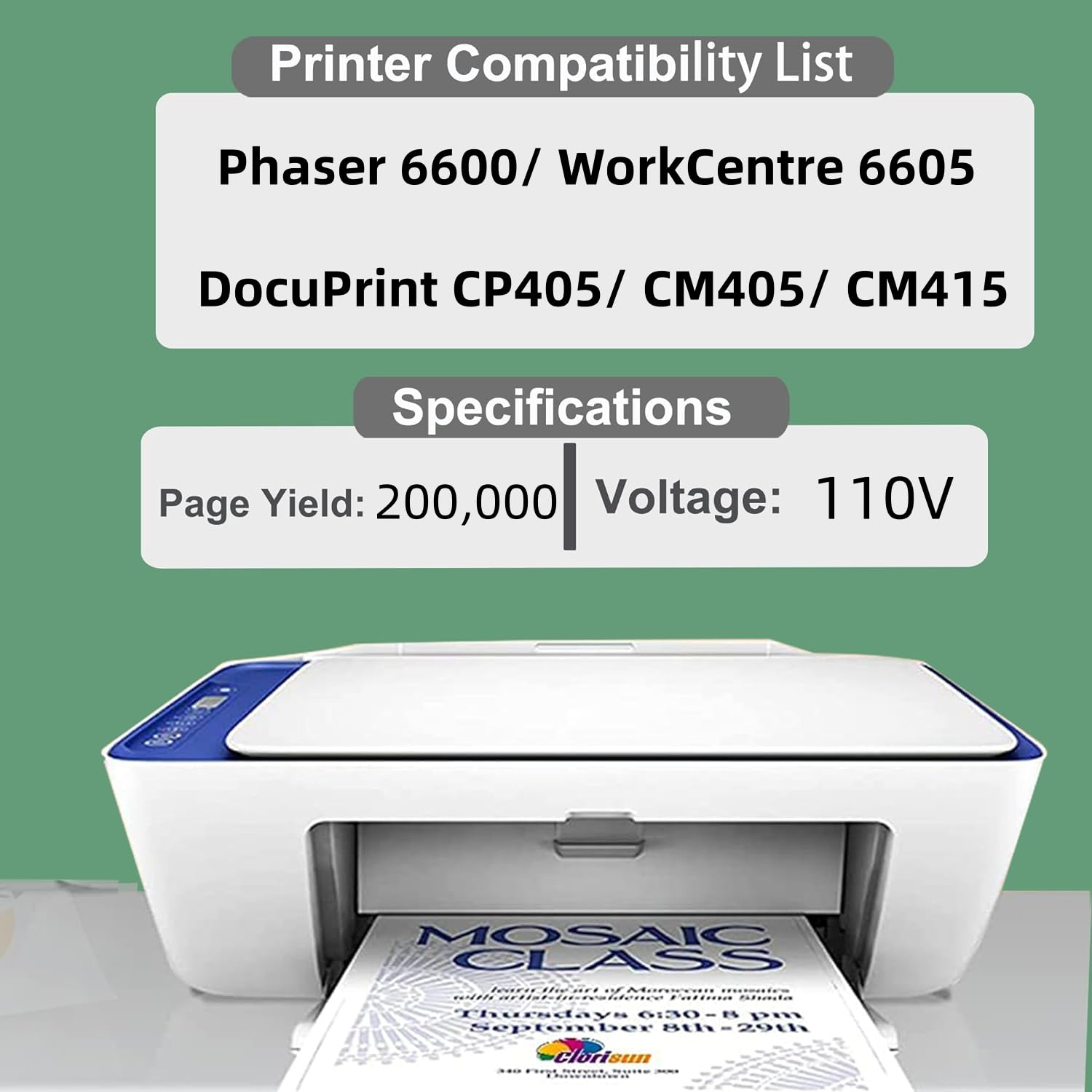 JUNTINE 115R00076 Fuser Unit Replacement for Xerox 115R00076 Fuser Kit Compatible with Xerox Phaser 6600 WorkCentre 6605 DocuPrint CP405 CM405 CM415 Printers(110V-200K Pages)