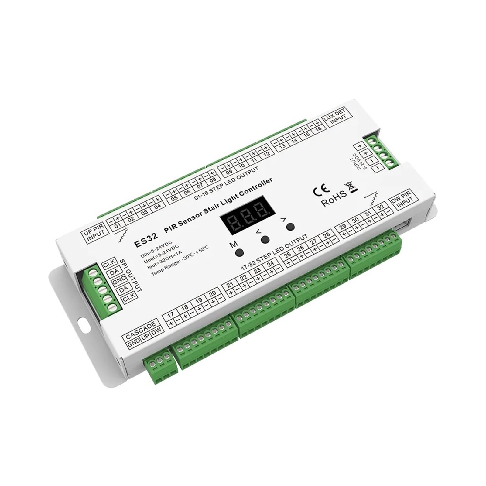 Controlador de escalera ES32, Sensor PIR, Sensor de movimiento de 32 canales, 5V CC, 12V, 24V, interruptor de luz nocturna, Controlador de luz de escalera interior
