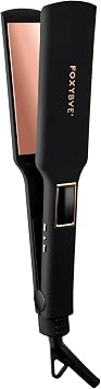 FoxyBae Flat Iron Hair Straightener - TRES Sleek 1.75" Wide Plate Titanium Flat-Iron - Dual Voltage Portable Professional Hair Straightener - Hot Tools - Locks Moisture & Shine [Black Rose-Gold]