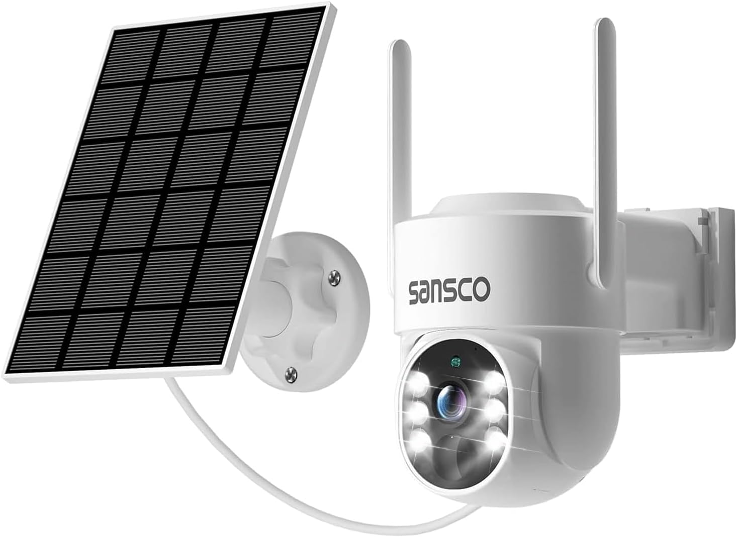 SANSCO Solar Security Camera Wireless Outdoor, 2K Color Night Vision, 2-Way Talk, Motion Detection, PTZ, Built-in SIM Card, 64GB (4G) (4G)