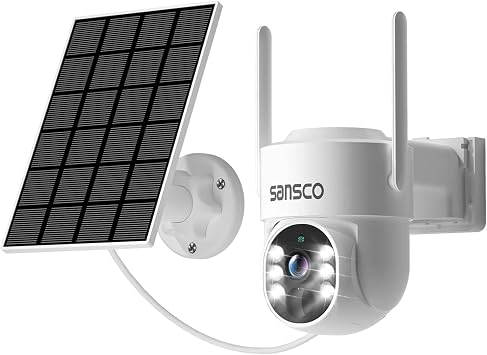 SANSCO 10CH Solar Powered Wireless Security Camera System Outdoor,4MP Solar Security Camera with PIR Detection,Sound&Light Alarm,60 Days Local Storage,Supports ALEXA Devices BA25