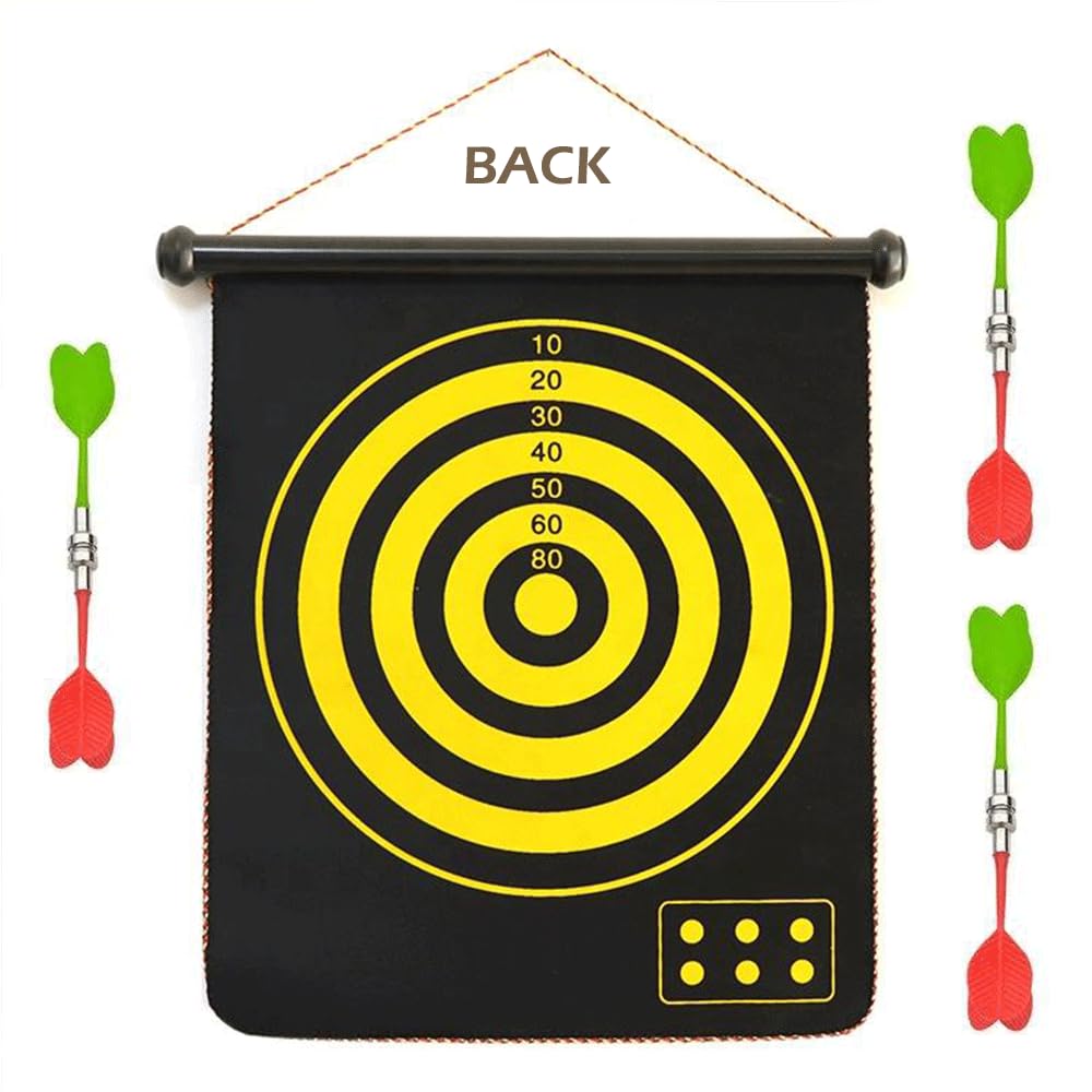 Dart Board Game for Kids, 15 INCH Double Side Playing Dartboard with 6 Pin, Easy to Hang Indoor Games for Family, Hard Wood & Metal Wire Darts Board Game for Adults (15 INCH Dart Cloth) 1