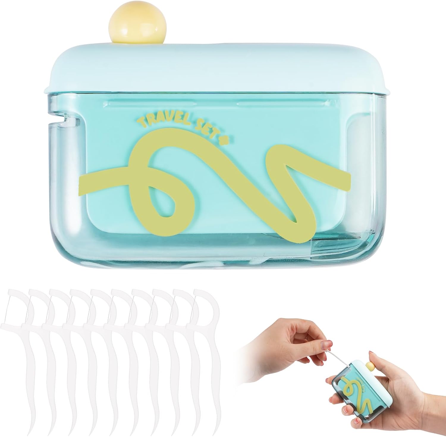 Travel Floss Picks Dispenser, 2026 New Automatic Pop-up Floss Pick Holder Case, Refillable Floss Organizer for Purse, Hygienic Dental Floss Storage Box with 50PCS Flossers for Home Dinning, Green