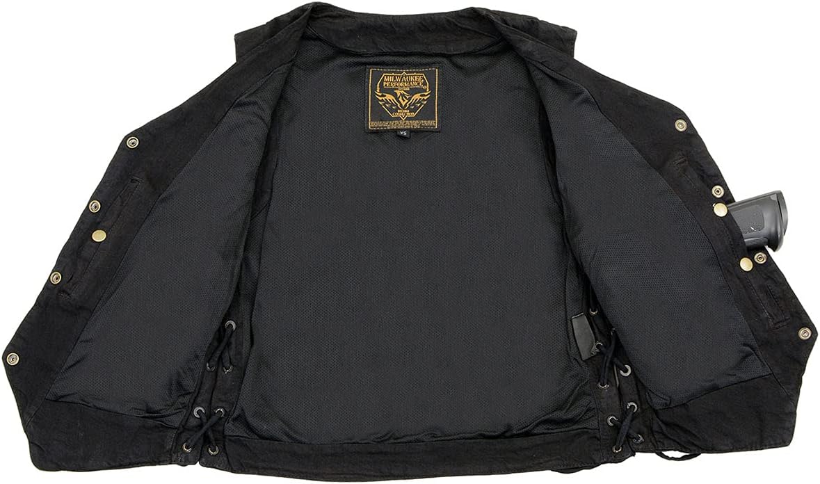 Milwaukee Leather MDL4020 Women's Classic Black ‘6 Pocket’ Side Lace Denim Vest - Image 4