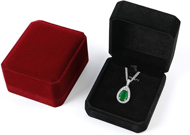 2 Pcs Velvet Necklace Box, Classic Velvet Engagement Gifts Necklace Pendant Storage Box Organiser with Cardboard, Valentine's Day Small Holder Jewelry Box for Women Girl Mom