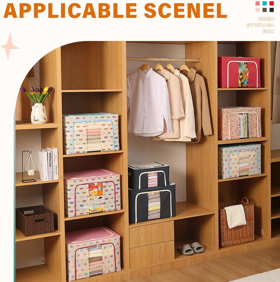 Large Clothes Storage Bins - Stackable Metal Frame Storage Box Foldable Oxford Fabric Clothes Container Organizer with Clear Window & Carry Handles (Brown, 100L)