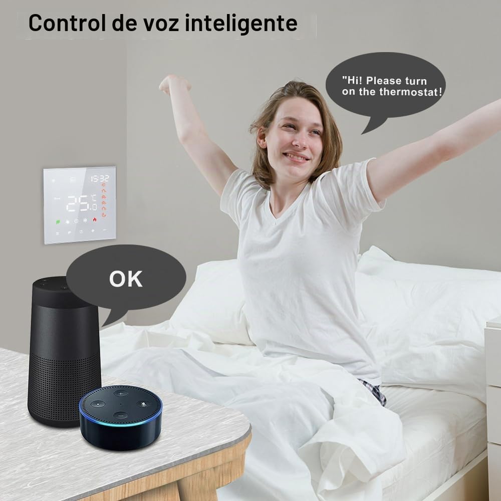 Termostato Inteligente WiFi, Aoresac Termostato Calefacción Programable por Suelo Radiante Agua Compatible con Home 3A Pantalla LCD Pantalla Táctil (Blanco)