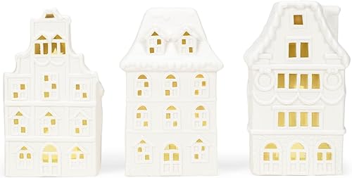 Mark Feldstein & Associates Village Row House - Juego de 3 figuras de porcelana blanca de 8 x 4.5 pulgadas