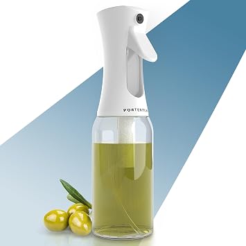 PORTENTUM Oil Spray Bottle 300ml - 10,55 oz for Kitchen and Air Fryer Spray - Oil Dispenser Leakproof Glass