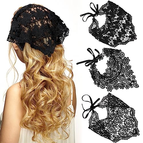 WELROG 3 PCS Hair Scarf Hair Bandanas Chiffon Head Kerchief Vintage Knitted Headband for Women Headwrap for Girls