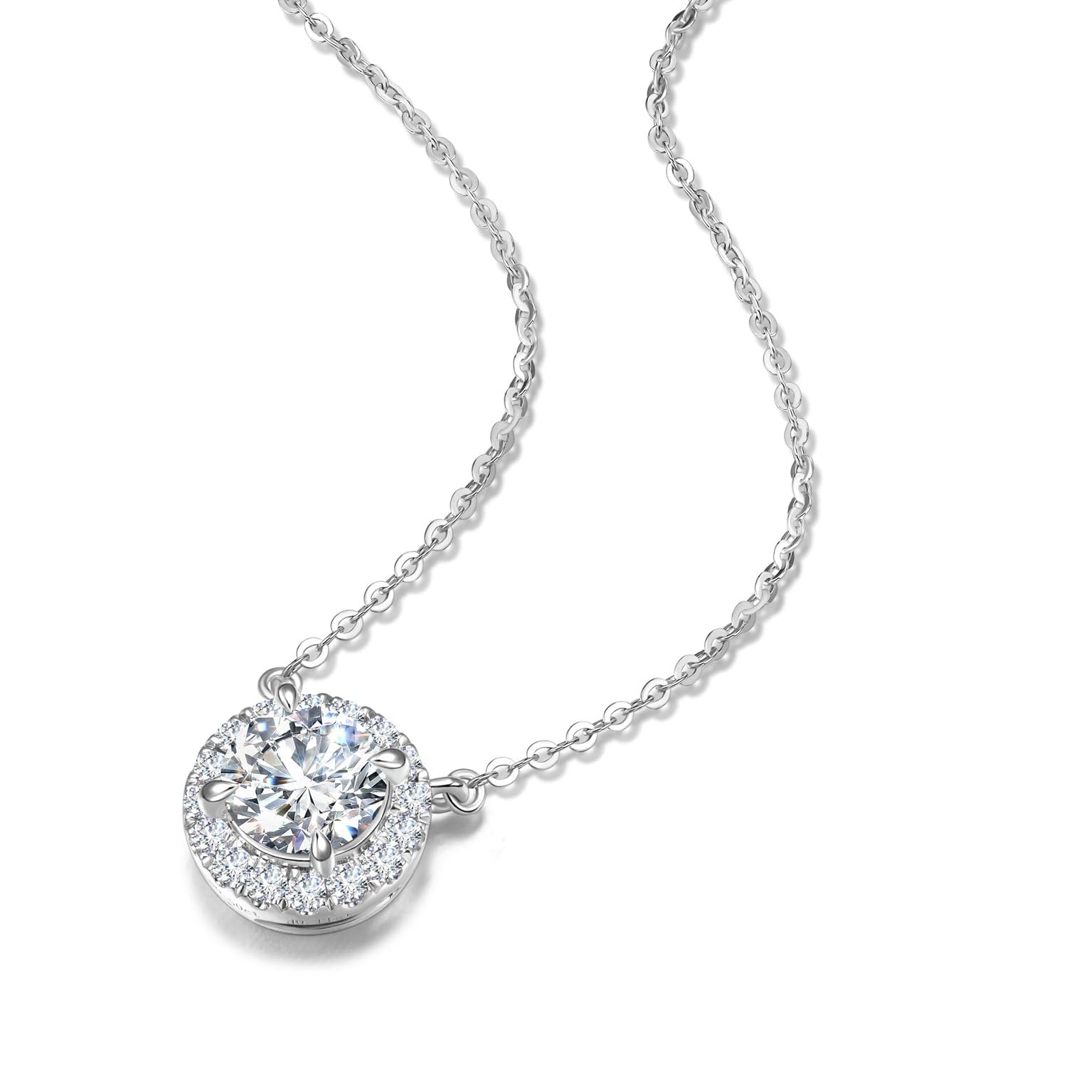 FANCIME Lab-Grown Diamant Halo Anhänger Kette, Farben D-E, Reinheit VS Diamant 925 Sterling Silber Halskette Geschenke Schmuck für Damen Sie, Kettenlänge: 40+5 cm