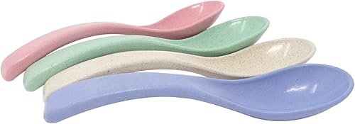 Miniatura 5 de Honbay 4 unids 5.9 in/5.9 pulgadas Boreal Europa estilo ecológico paja de trigo colorido cucharas de sopa china WonTon cuchara de sopa