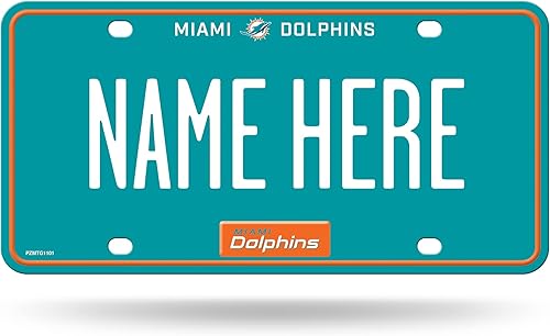 Rico Industries NFL Football Miami Dolphins - Etiqueta de metal personalizada para automóvil de 8.5 x 11 pulgadas, ideal para camiones, automóviles